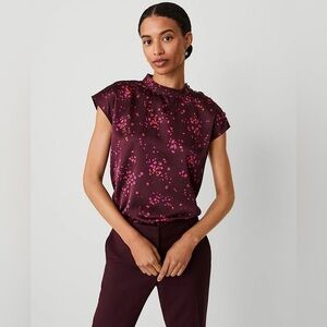 Ann Taylor Burgundy Floral Blouse